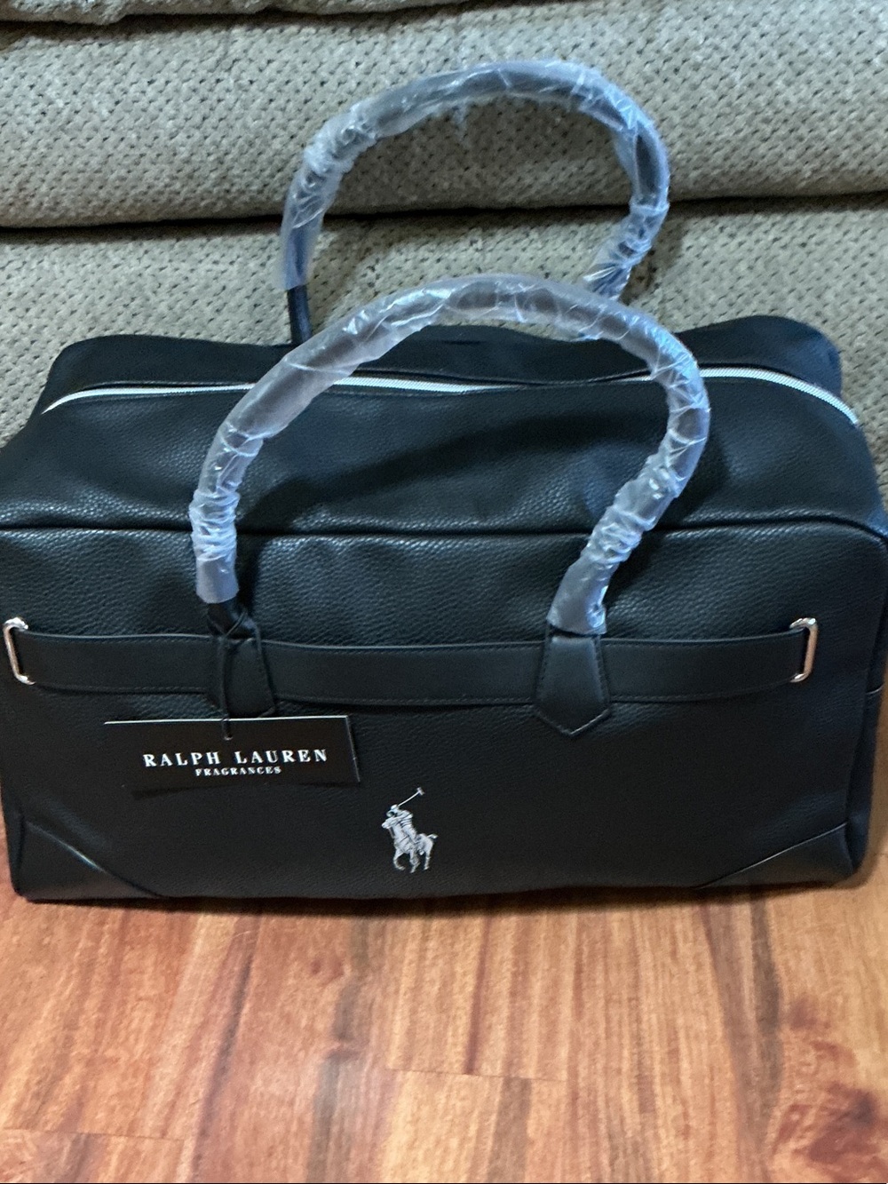 Ralph Lauren Black Pebbled Duffel Bag with White Polo Logo nwt big Ponny
